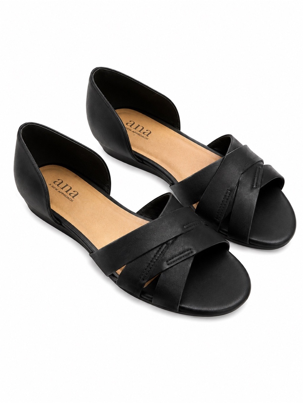 a.n.a D’Orsay Sandals 7M Black Crisscross Comfort Flats Barely Worn - Picture 5 of 5
